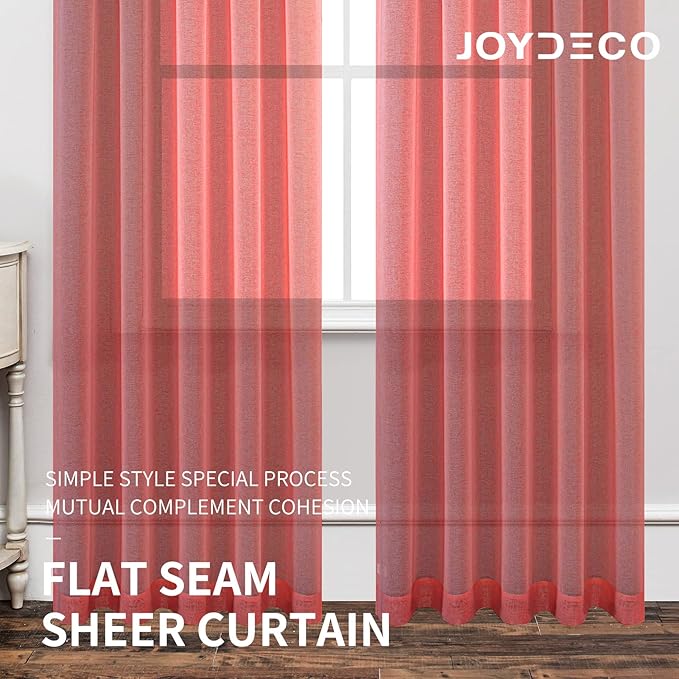 Joydeco Red Sheer Curtains 84 Inch Length 2 Panels Set, Rod Pocket Long Sheer Curtains for Window Bedroom Living Room, Lightweight Semi Drape Panels for Yard Patio (54x84 inch, Red)