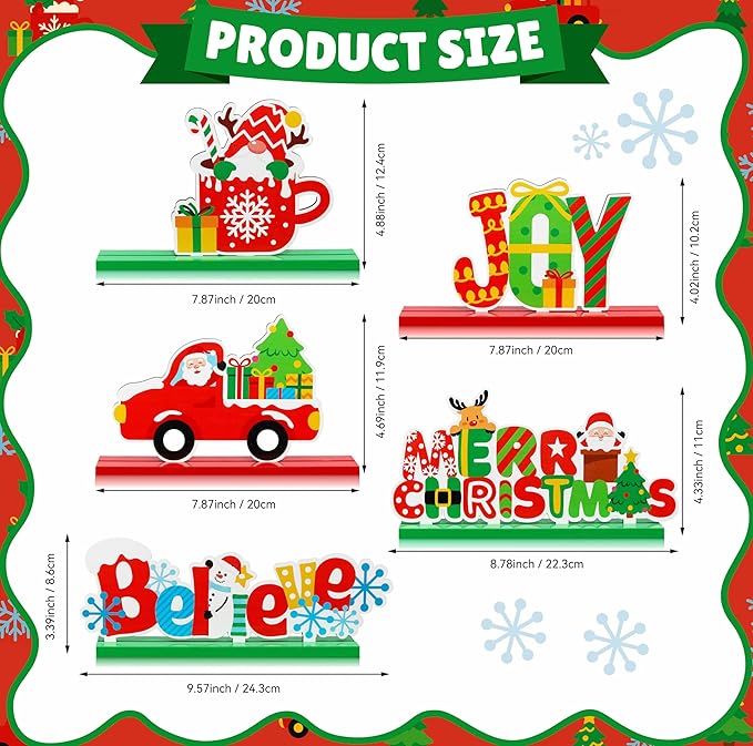 5PCS Christmas Table Decorations, Wooden Christmas Decorations, Seasonal Holiday Centerpieces, Winter Tabletop Display for Holiday Celebration, Xmas Home Decor