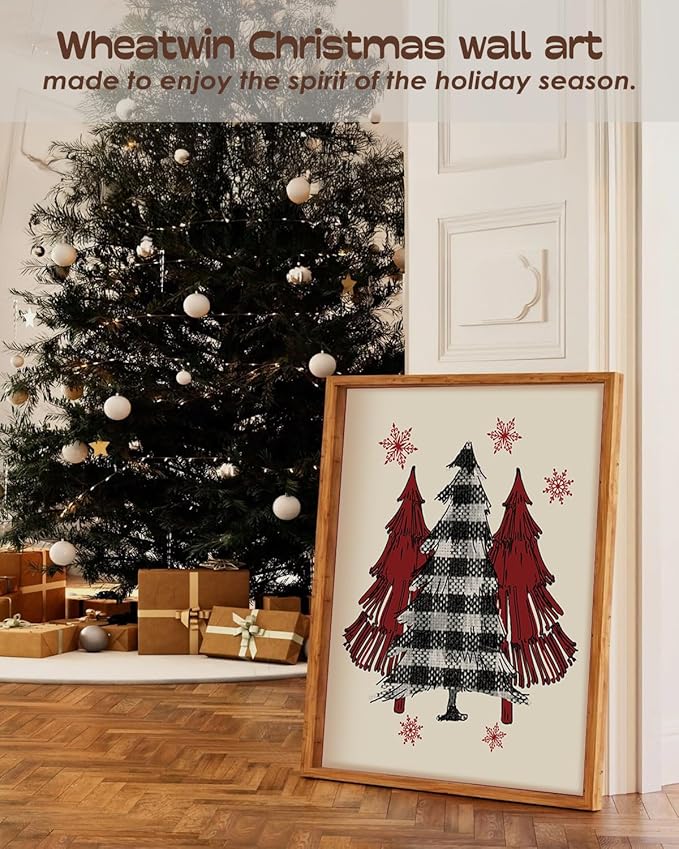 Wheatwin Christmas Wall Decor, Merry Christmas Wall Art Prints Set of 4, Winter Decor for Bathroom Farmhouse Living Room Bedroom Office, 8x10 (Unframed)
