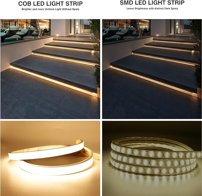 COB LED Strip Lights,2700K Warm White,24V led Light Strips Waterproof,480LEDs/M,16.4ft/5M,CRI90+ Outdoor cob led,Ip67 led Strip for Bathroom Decor,Pool,Garden,(Power Not Included)
