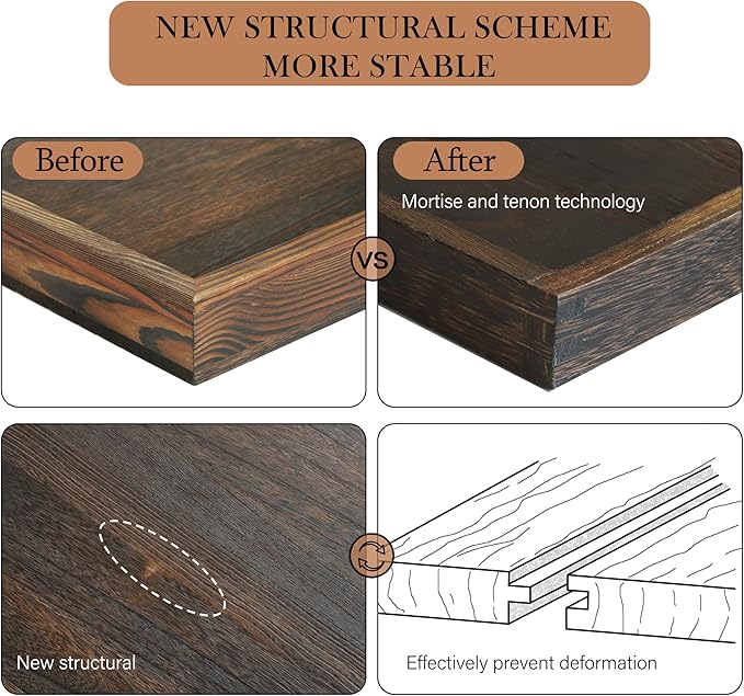 24" Rustic Wooden Serving Tray - Extra Large Square Ottoman Table Tray for Farmhouse Decorative Oversized Coffee Table Trays Living Room Kitchen Counter Breakfast Brown