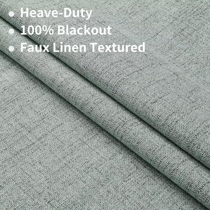 Joydeco Natural Linen Curtains 90 inch Length 2 Panels Set Burg 100% Blackout Patio Door Curtain Room Darkening Sliding Door Curtains Thermal Insulated Back tab Rod Pocket(105x90 inch, Sage Green)