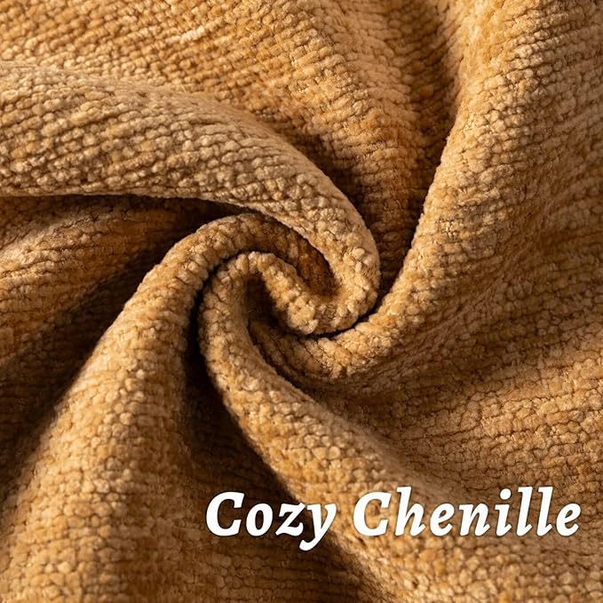 Mustard Yellow Decorative Throw Pillow Covers 22x22 Inch Set of 2 Cozy Soild Chenille Cushion Cases Soft Textured Square Couch Pillows Cover Boho Accent Farmhouse Pillowcases for Bed