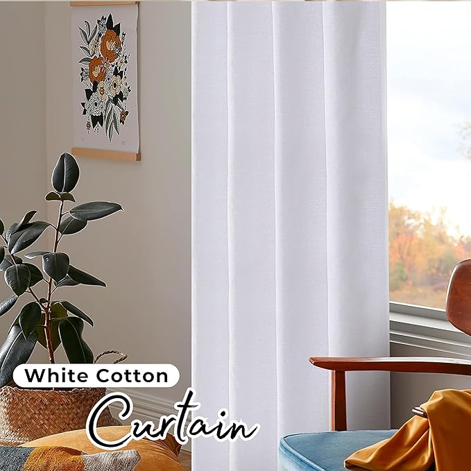 Bedding Craft Khadi Textured Cotton Curtain, 50x72 inch, White (Set of 2)