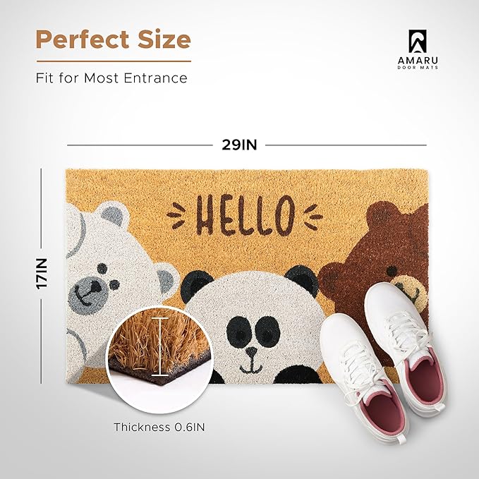 Bears - 17"x29" - Coir Door Mat with Heavy Duty Backing - Welcome Mats for Entryway, Porch - Anti-Slip PVC & Coconut Fiber Surface - Natural Home Accessories, Minimalist Original Design