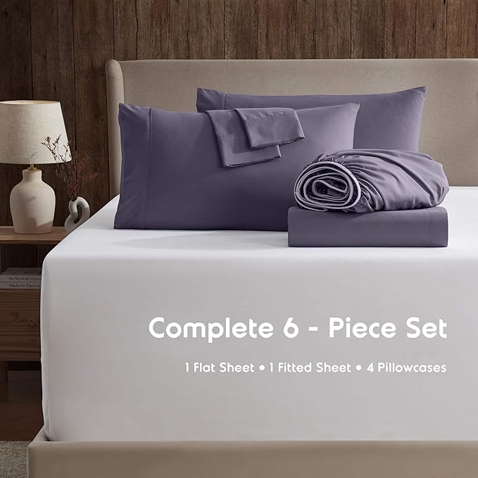 Nestl Extra Deep Full Sheet Set - 6 Piece Breathable & Cooling Sheets - Hotel Luxury Bedding Set w/18-24 Inch Deep Pockets - Easy & Secure Fit - Super Soft, Wrinkle Free & Comfy - Purple
