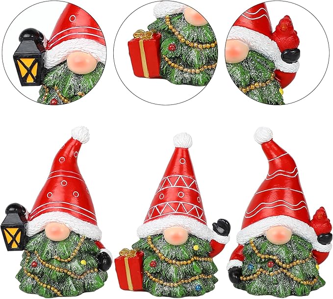 MorTime Set of 3 Christmas Gnomes Table Decorations, Resin Gnome with Gift Box Xmas Tree Centerpieces for Desk Shelf Fireplace Winter Holiday Christmas Decor