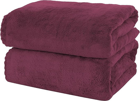 MOONQUEEN 2 Pack Premium Bath Towel Set - Quick Drying - Microfiber Coral Velvet Highly Absorbent Towels - Multipurpose Use as Bath Fitness, Bathroom, Shower, Sports, Yoga Towel (Burgundy)