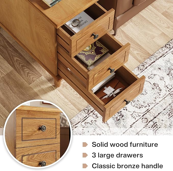 Tribesigns Solid Wood End Table, Fully Assembled Narrow Side Table with Drawers, Pre-Assembled Nightstand Slim Bedside Table for Small Spaces, Living Room, Bedroom, Wood Color, 2 Pcs