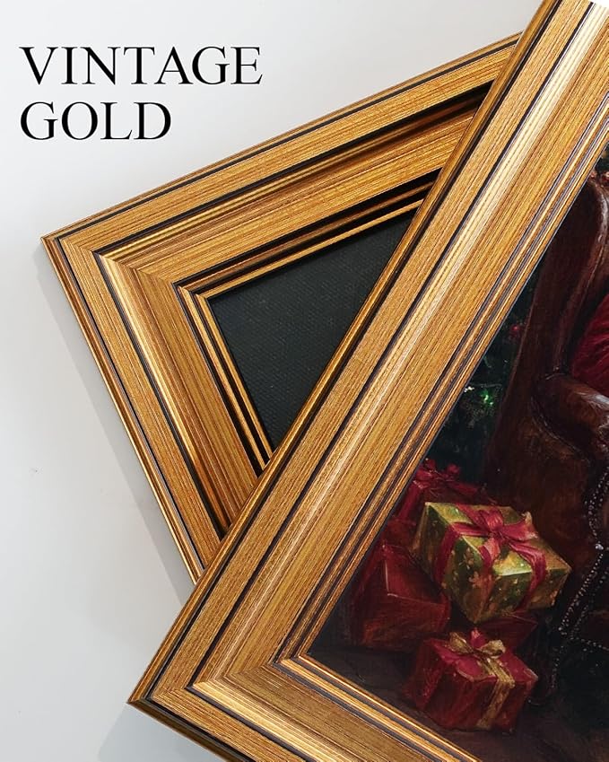 VIYYIEA Vintage Gold Framed Wall Art for Living Room, Christmas Canvas Prints Home Decor, Oil Painting Picture, Bedroom Wall Decor Gifts for Friends or Family -【Santa Claus Reading 】-(16L x 12W)