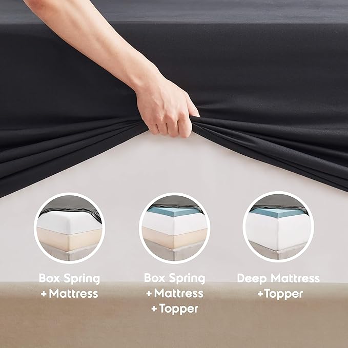 Nestl Extra Deep Twin Sheet Set - 4 Piece Breathable & Cooling Sheets - Hotel Luxury Bedding Set w/18-24 Inch Deep Pockets - Easy & Secure Fit - Super Soft, Wrinkle Free & Comfy - Black