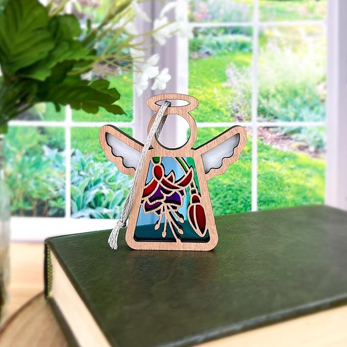 3.5" (H) Fuchsia Christmas Ornaments - Hanging Suncatcher Indoor - in Loving Memory Keepsakes - Flower Angel Figurine