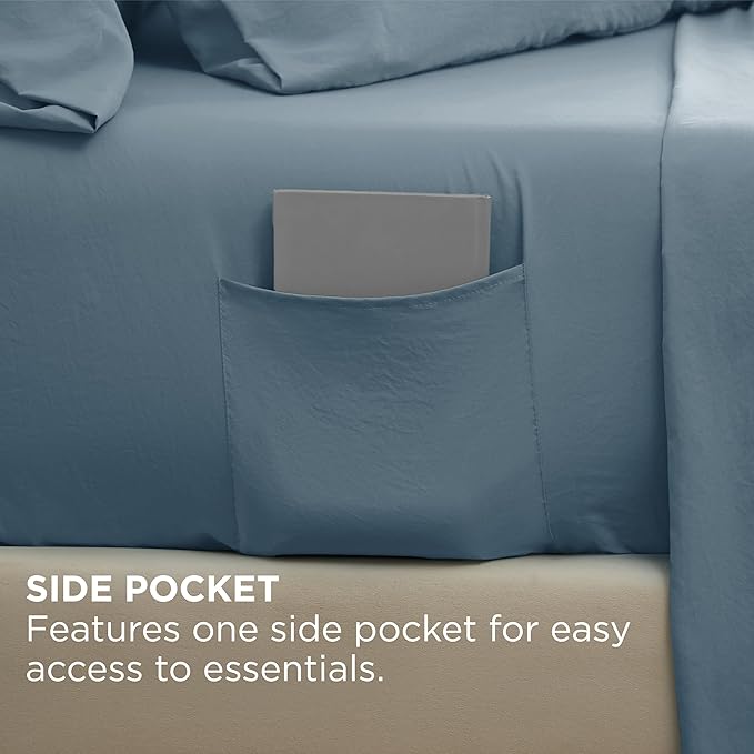 Bedsure Deep Pocket King Sheet Set - 6 Piece, Prewashed Ultra-Soft King Size Sheets Set, Fits Mattresses Up to 18 Inches Thick, Breathable & Secure Fit, Hotel Luxury Bedding, Mineral Blue