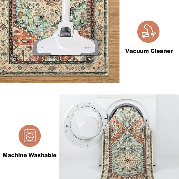 Yamaziot Boho Washable Kitchen Rugs Sets of 3, Non Slip Kitchen Mats for Floor with Rubber Backing, Waterproof & Stain Resistant Thick Carpet Runner Throw Rug for Kitchen, Laundry Room, Hallway