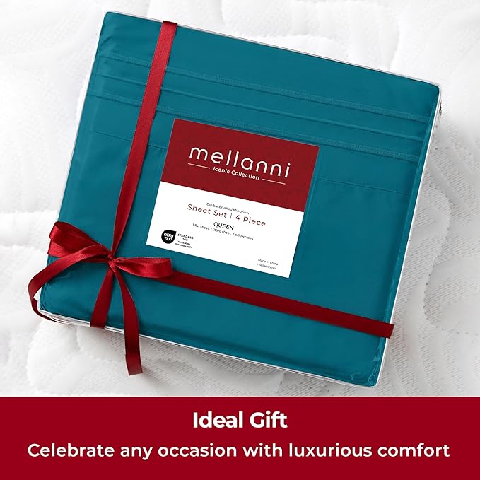 Mellanni Twin XL Sheets Set - 3 PC Iconic Collection Bedding - Hotel Luxury, Extra Soft, Cooling Bed Sheets - Wrinkle, Fade, Stain Resistant (Twin Extra Long, Teal)