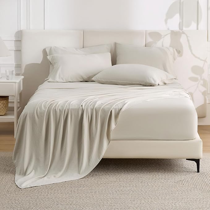 Bedsure Deep Pocket King Sheet Set - 6 Piece, Prewashed Ultra-Soft King Size Sheets Set, Fits Mattresses Up to 18 Inches Thick, Breathable & Secure Fit, Hotel Luxury Bedding, Linen