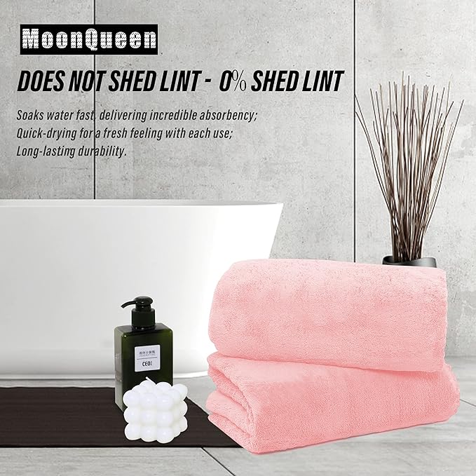 MOONQUEEN 6 Pack Premium Bath Towel Set - Quick Drying - Microfiber Coral Velvet Highly Absorbent Towels - Multipurpose Use as Bath Fitness, Bathroom, Shower, Sports, Yoga Towel (Pink)