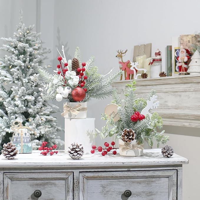 Small Mini Tabletop Christmas Tree,12" Artificial Little Potted for Christmas Decor, for Home Indoor Hliday Party Xmas Decor (Red/Green/White).