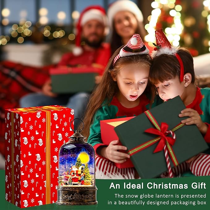 10.3" Christmas Snow Globe Water Lantern with Santa's List Scene Battery Operated or USB Powered Musical Lighted Holiday Decoration for Tabletop Display for Family and Friends
