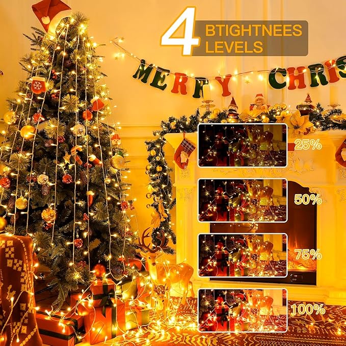 Ollny Christmas Lights Outdoor 400LED 131FT, Warm White Fairy Lights with Remote 3 Timer, Plug in 8 Modes String Lights for Bedroom Indoor Outside House Party Xmas Decorations