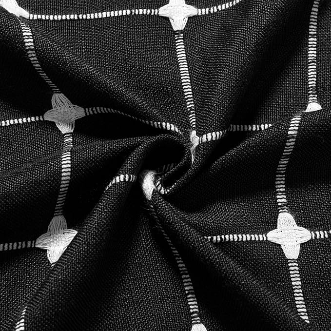 MitoVilla Boho Farmhouse Shower Curtain Set 72 x 78, Black 78 inch Long Polyester Linen Tassel Fabric Shower Curtain Set for Chic Cottagecore French Rustic Bathroom Decor