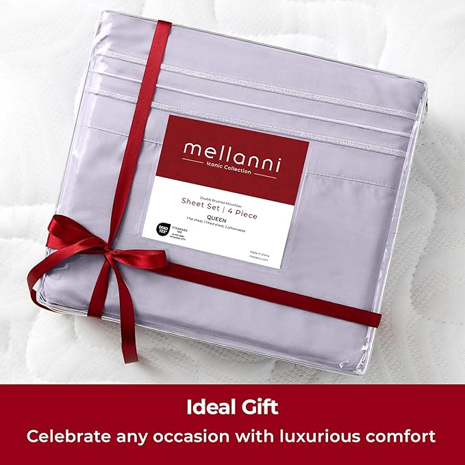Mellanni Extra Deep Twin Sheets - 3 PC Iconic Collection Bedding - Hotel Luxury, Ultra Soft, Cooling Bed Sheets - Wrinkle, Fade, Stain Resistant (Twin, Lavender)