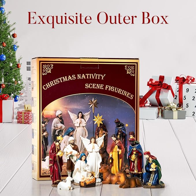 Nativity Sets for Christmas Indoor Set of 13 Pieces 3.9 Inches Tabletop Holidays Home Decor Classic Nativity Scene Resin Figurines Set Religious Decorations Collection Gifts fot All