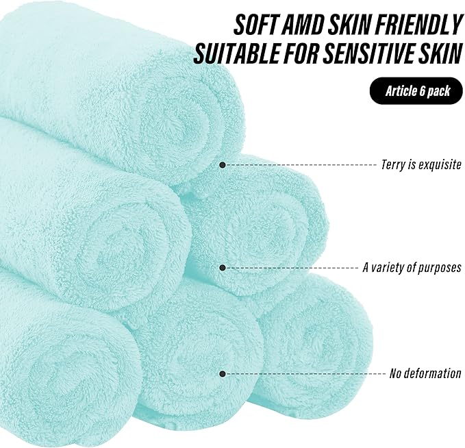 MOONQUEEN 6 Pack Premium Hand Towels - Quick Drying - Microfiber Coral Velvet Highly Absorbent Towels - Multipurpose Use as Hotel, Bathroom, Shower, Spa, Hand Towel 16 x 28 inches (Frozen Blue)