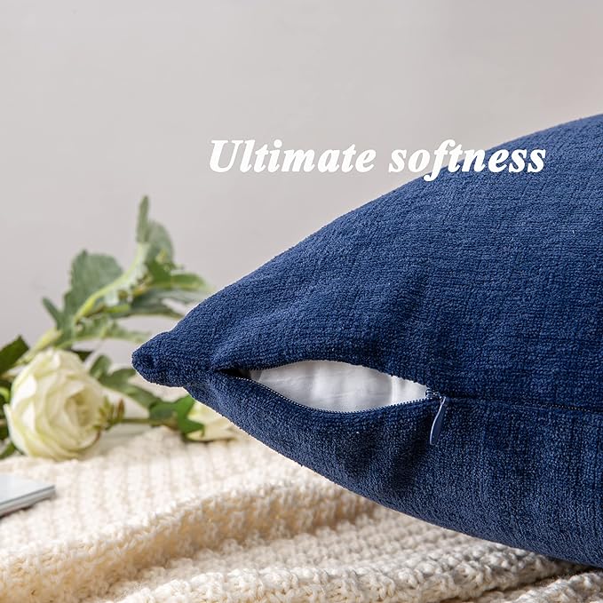 GAWAMAY Decorative Square Throw Pillow Covers 18"x18" Inch Set of 4, Super Soft Chenille Pillows Farmhouse Fall Pillowcase for Living Room Bedroom Sofa Couch Cushion Cover Navy Blue 45x45cm