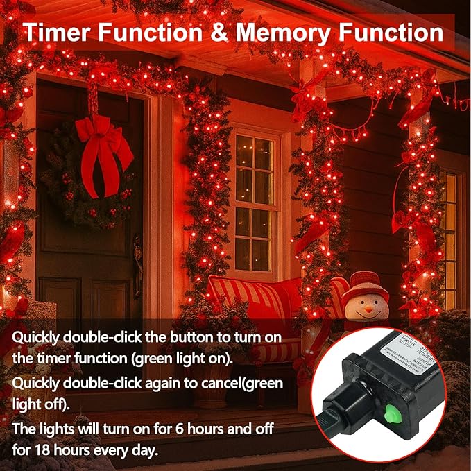 Connectable 200 LED String Lights Indoor Outdoor, 66FT Red Halloween Lights Waterproof, 13 Modes with Timer, Twinkle Fairy Lights Plug in Clear Wire for Christmas Tree, Bedroom, Halloween Decor