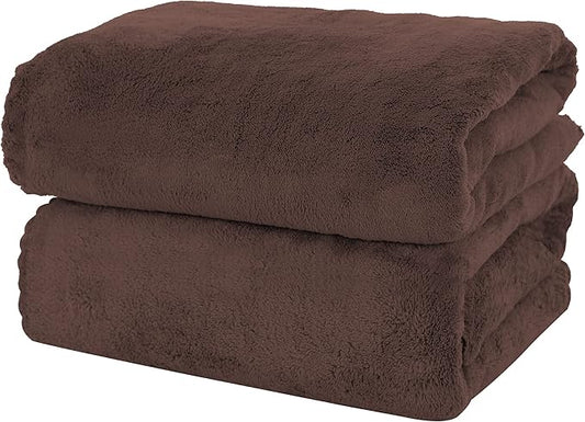 MOONQUEEN 2 Pack Premium Bath Towel Set - Quick Drying - Microfiber Coral Velvet Highly Absorbent Towels - Multipurpose Use as Bath Fitness, Bathroom, Shower, Sports, Yoga Towel (Wood Brown)