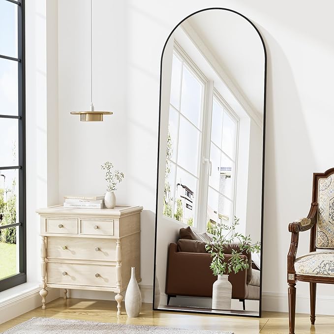 Arched Floor Mirror, 56"x20" Full Length Mirror, Standing Mirror Hanging or Leaning, Body Mirrors with Stand, Wall Mounted Arched-Top Mirrors with Aluminum Frame for Bedroom (Black)