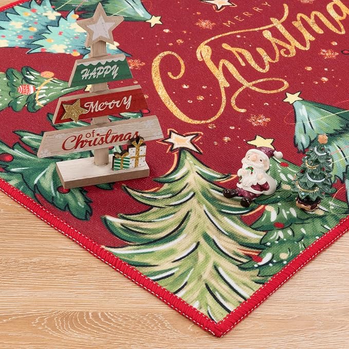 Yamaziot Christmas Kitchen Rugs Sets of 3, Non Slip Kitchen Mats for Floor with Rubber Backing, Holiday Christmas Trees Snowflake Runner Rug Decor Home Decorations for Kitchen, Laundry Room, Hallway