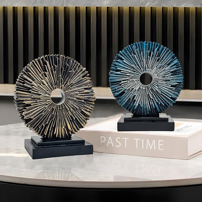 Abstract Statue for Home Decor,Office Desk Sculpture for Men,Creative Round Line Ornament for Bookshelf,Modern Decorative Sculpture,Bedroom,Livngroom,Table(Black)