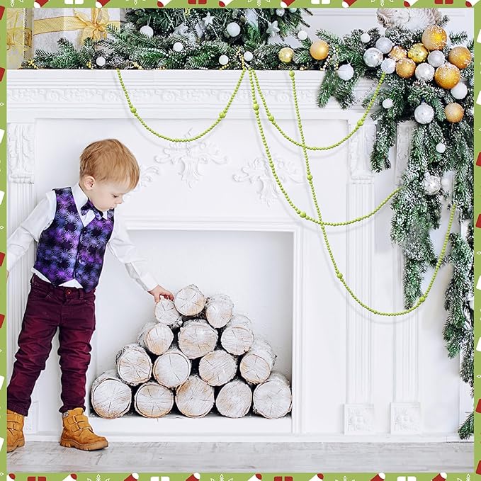 12 Feet Christmas Wooden Beads Garland Round Craft Farmhouse Vintage Wood Bead Garlands for Xmas Decoration Supplies(Green)