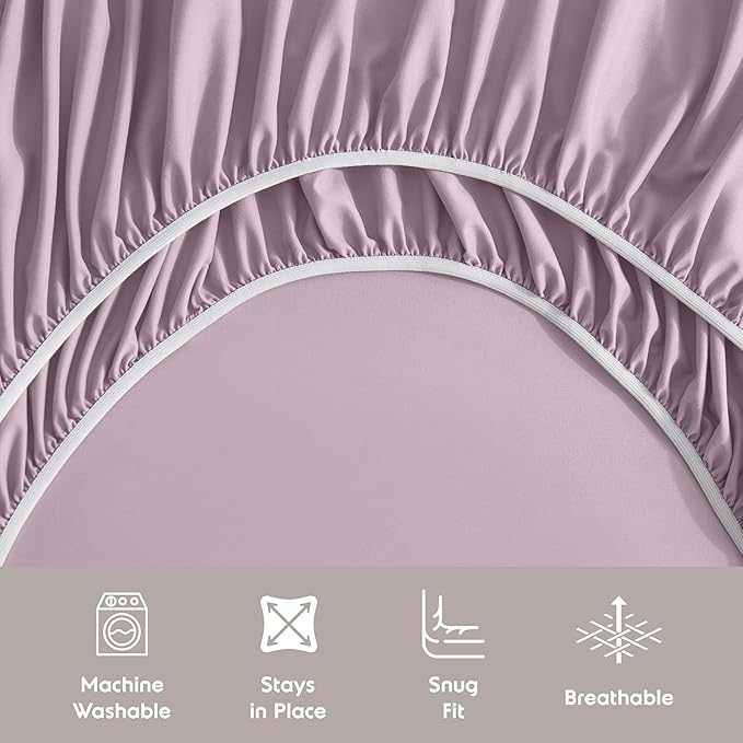 Nestl Extra Deep Split King Sheet Set - 7 Piece Breathable & Cooling Sheets - Hotel Luxury Bedding Set w/18-24 Inch Deep Pockets - Easy & Secure Fit - Super Soft, Wrinkle Free & Comfy - Dusty Purple