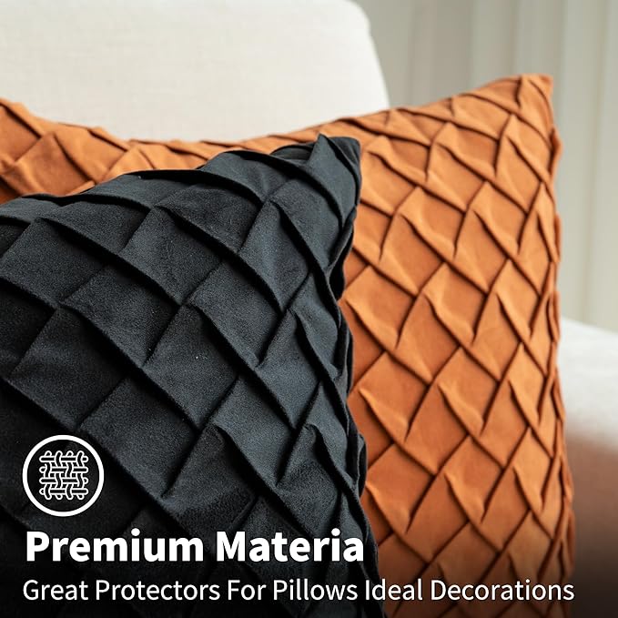 Velvet Decorative Throw Pillow Covers Set of 2, 18x18 Inch Soft Modern Weave Cushion Case, Farmhouse Home Decor Pillowcase for Sofa Living Room Couch Bed Black