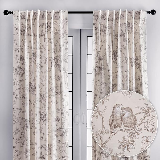 Maison d' Hermine Curtains for living room 100% Cotton 108 inch length Two Panels Light Filtering Toile Curtain for Bedroom Windows with rod and loop Pockets Drapes (Jouy Paradise Beige, 50"W x 108"L)
