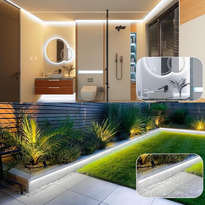 IP67 COB LED Strip Light 20FT/6M Outdoor Led Strip Lights Waterproof 6500K CRI90+ Flexible 24V Remote & App Control Dimmable Water Proof Led Light Strips for Kitchen Terraces Patio Garden