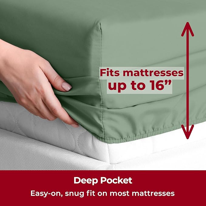Mellanni Twin Sheets Set - 3 PC Iconic Collection Bedding - Hotel Luxury, Extra Soft, Cooling Bed Sheets - Wrinkle, Fade, Stain Resistant (Twin, Sage)