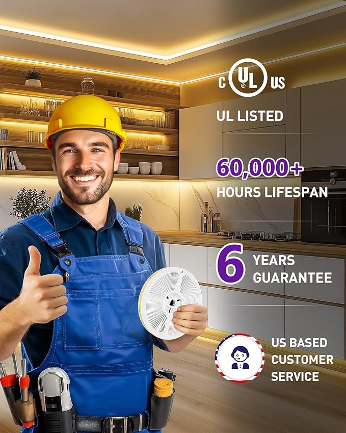 HitLights COB LED Strip Lights Warm White, 12V Tape Light 3000K 16.4ft, 2640 LEDs, 426 lm/ft, CRI 90+, IP30, Premium High Density Lighting for Kitchen, Cabinets, UL Listed (Power Source Not Included)