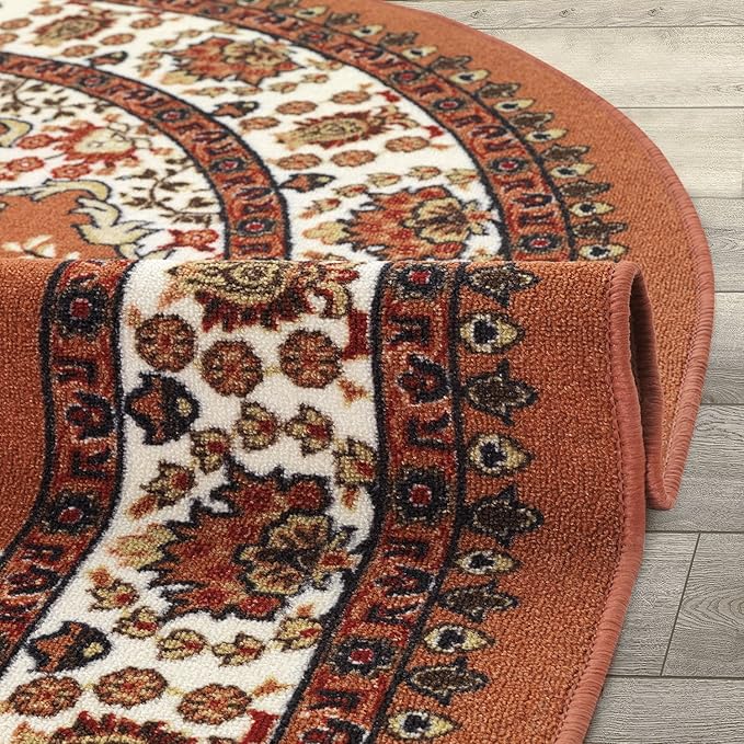 Antep Rugs Alfombras Oriental Traditional 5x7 Non-Skid (Non-Slip) Low Profile Pile Rubber Backing Indoor Area Rugs (Rust Brown, 5' x 7' Oval)
