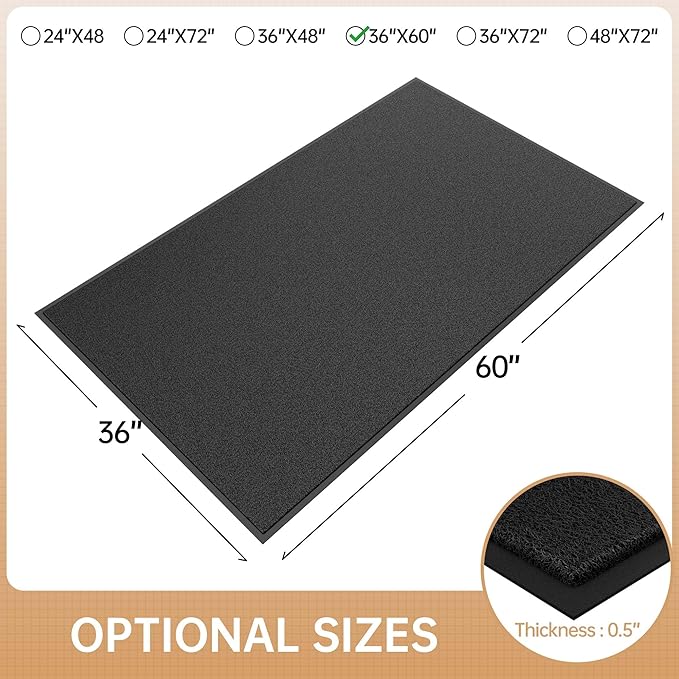 Sturdy Front Door Mat, 36" x 60" Heavy Duty Outdoor Indoor Mats to Trap Dirt and Moisture, Non-Slip Waterproof Doormat Inside Entrance, Washable Welcome Mats for Home Entryway(Black)