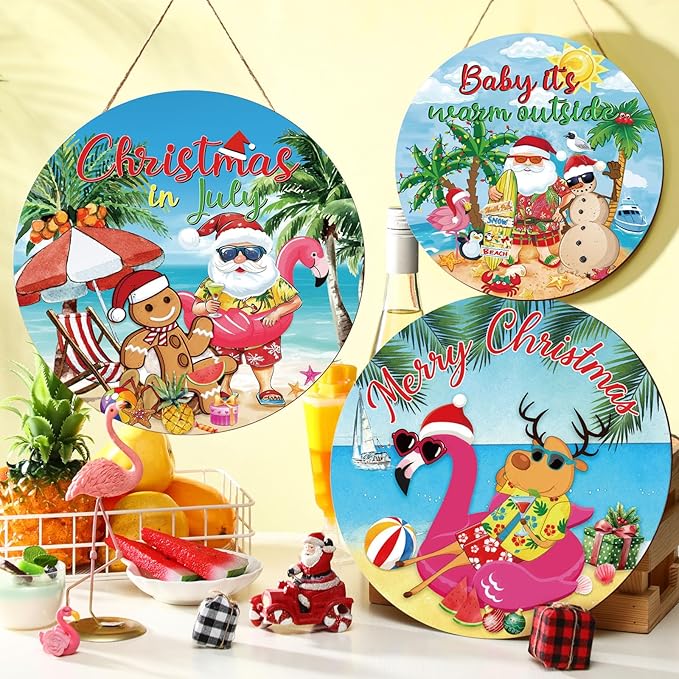 Blosssound 3 Pcs Door Decorations Front Hanging Door Sign Hanging Ornament Wooden Wall Sign Hanger for Celebrations Farmhouse Home Living Room Party Supplies(Tropical)