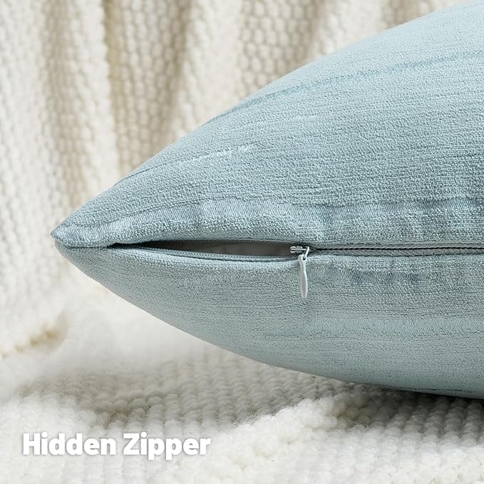FUTEI Light Blue Chenille Decorative Throw Pillow Covers 24x24 Inch Set of 2,Soft Embossed Striped Textured European Cushion Case,Modern Home Decor for Couch Bed Living Room