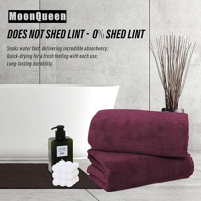 MOONQUEEN 2 Pack Premium Bath Towel Set - Quick Drying - Microfiber Coral Velvet Highly Absorbent Towels - Multipurpose Use as Bath Fitness, Bathroom, Shower, Sports, Yoga Towel (Burgundy)