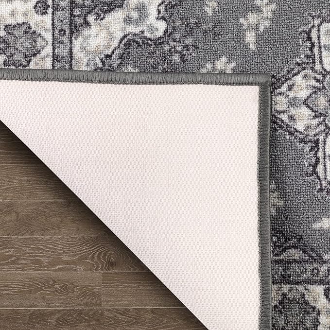 Antep Rugs Alfombras Oriental Traditional 2x7 Non-Skid (Non-Slip) Low Profile Pile Rubber Backing Indoor Runner Rugs (Gray, 2' x 7')
