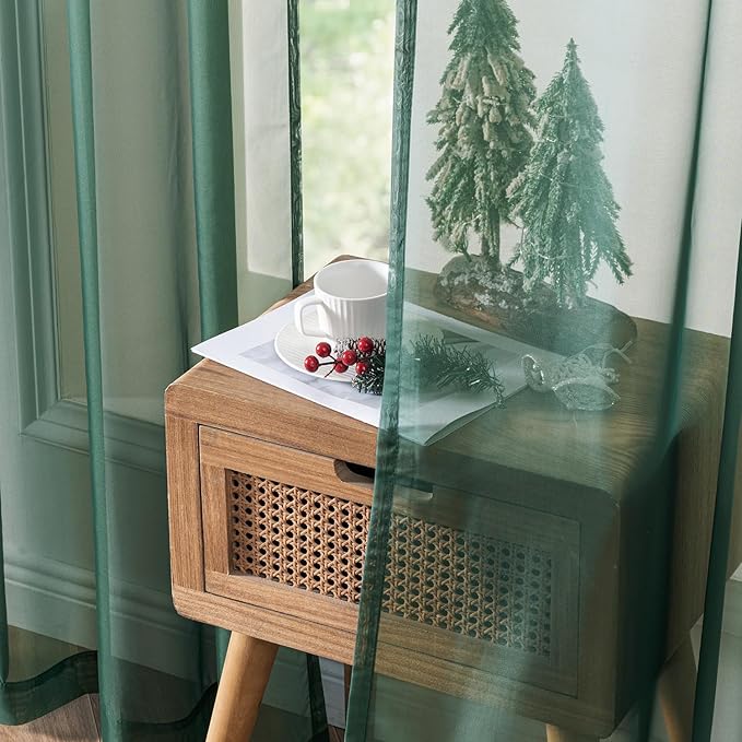 MIULEE Christmas Solid Color Sheer Window Curtains Elegant Window Voile Panels/Drapes/Treatment for Bedroom Living Room 2 Panels 54 X 45 Inches Hunter Green