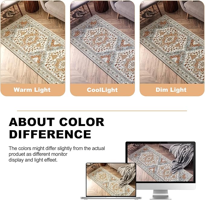 Yamaziot Boho Washable Kitchen Rugs Sets of 3, Non Slip Kitchen Mats for Floor with Rubber Backing, Waterproof & Stain Resistant Thick Carpet Runner Throw Rug for Kitchen, Laundry Room, Hallway