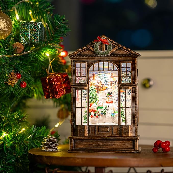 Christmas Snow Globe Swirling Glittering Snowman Choir Manger Scene, USB Lined/Battery Operated Lighted Snowman Carolers Musical Water Lantern for Christmas Festival Decoration Gifts